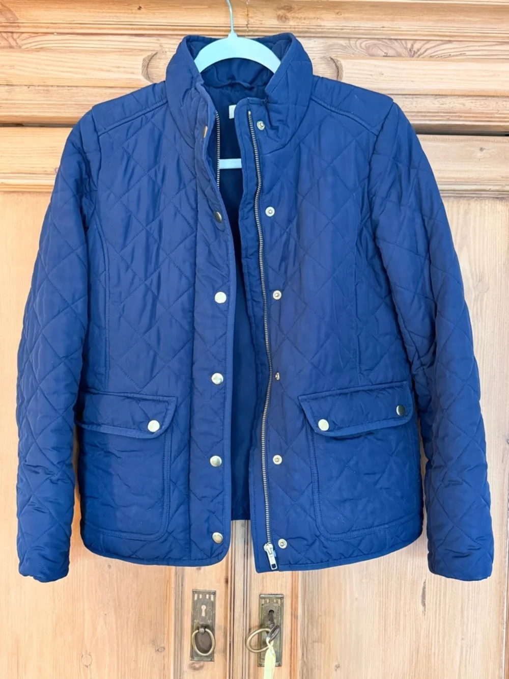 J. Crew Navy QuiltedJacket with Gold Snaps - Picture 4 of 5
